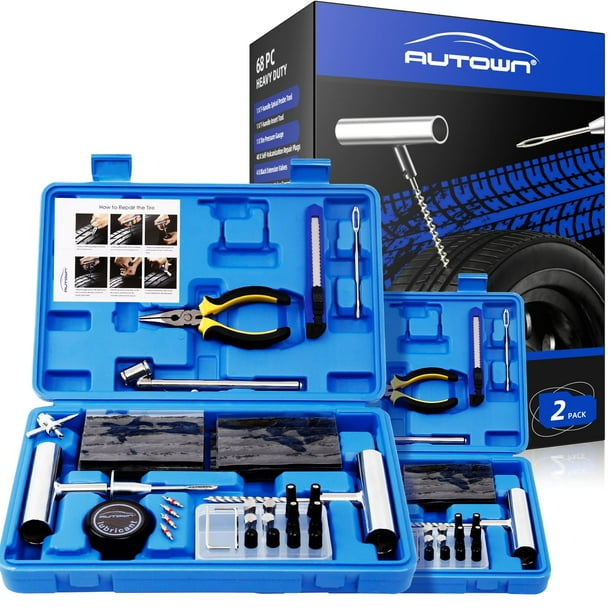 Kit de reparación de neumáticos AUTOWN Flat Tire Repair, 68 piezas, para coche, paquete de 2