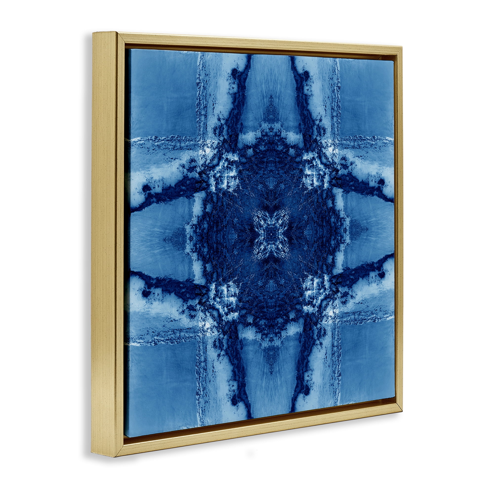 Stupell Industries Blue Geometric Shapes Abstract Painting Gold Floater Framed Canvas Art Print Wall Art, 25 x 25