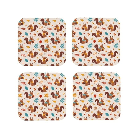 

Tideii Forest Squirrel Nuts for Leather Coasters 4 Pieces Anti-fouling and Anti-scalding Decorative Coasters Suitable for Restaurants Kitchens Coffee Shops-Square