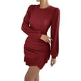 thumbnail image 2 of Kilaqueen Womens Elegant Mini Dresses Sexy Crew Neck Lantern Long Sleeve Ruched Bodycon Dress Slim Fitness Stretchy Cocktail Dresses Club Party Dress, 2 of 7