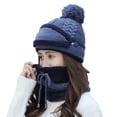 thumbnail image 1 of 3Pcs/Set Women Winter Woolen Knitted Fluffy Ball Beanie Cap Warm Mask Neck Scarf, 1 of 10