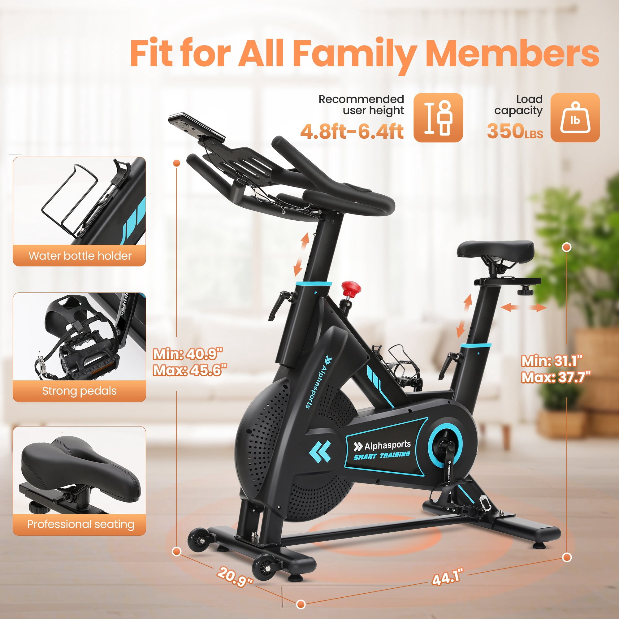 SUMMIT LIVING Magnetic Exercise Bike with 350lbs Weight Capacity & 33 lbs All-Rounded Flywheel, Low Noise Indoor Cycling Bicycle with Auto Magnetic 100 micro-Adjustable Levels Resistance