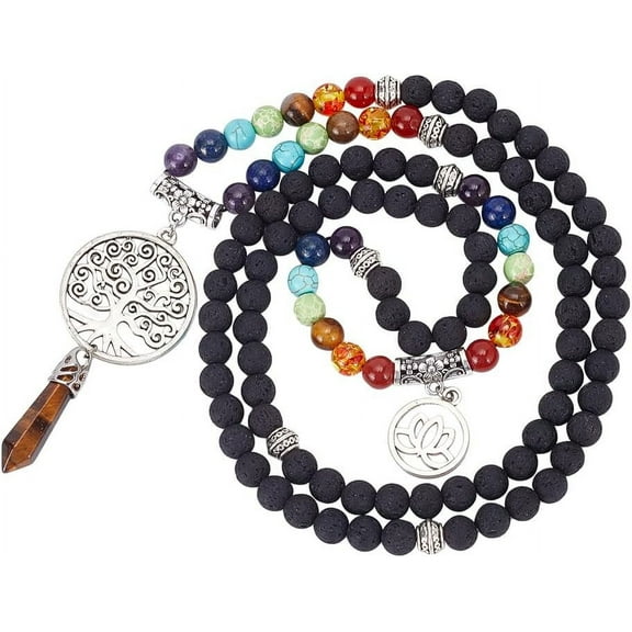 108 Mala Beads Necklace Tree of Life 7 Crystals Necklace Wrap Bracelet Natural Quartz Gemstone Jewelry Gifts for Women Necklaces