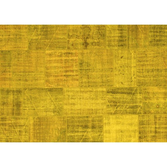 Ahgly Company Indoor Rectangle Patchwork Yellow Transitional Area Rugs, 2' x 5'