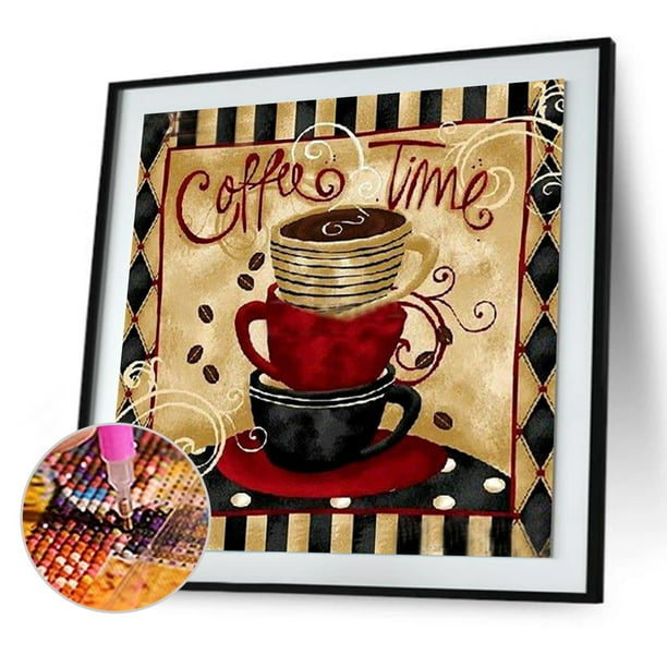 Cuadros Decorativos Cuadro de diamantes de imitación de taza de café DIY, arte de mosaico, pintura de diamante de cuentas cuadradas completas Tmvgtek embutido en tela