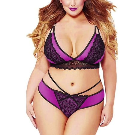 

Relanfenk Intimates Fashion Women Plus Size Muslin Lace Mesh Babydoll Lingerie Set Underwear