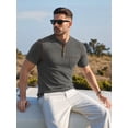 thumbnail image 3 of RICHCOIN Men Summer Tops Short Sleeve V Neck Tshirt Band Collar Button Down Solid Pocket Gray Tee Shirts Size L, 3 of 7