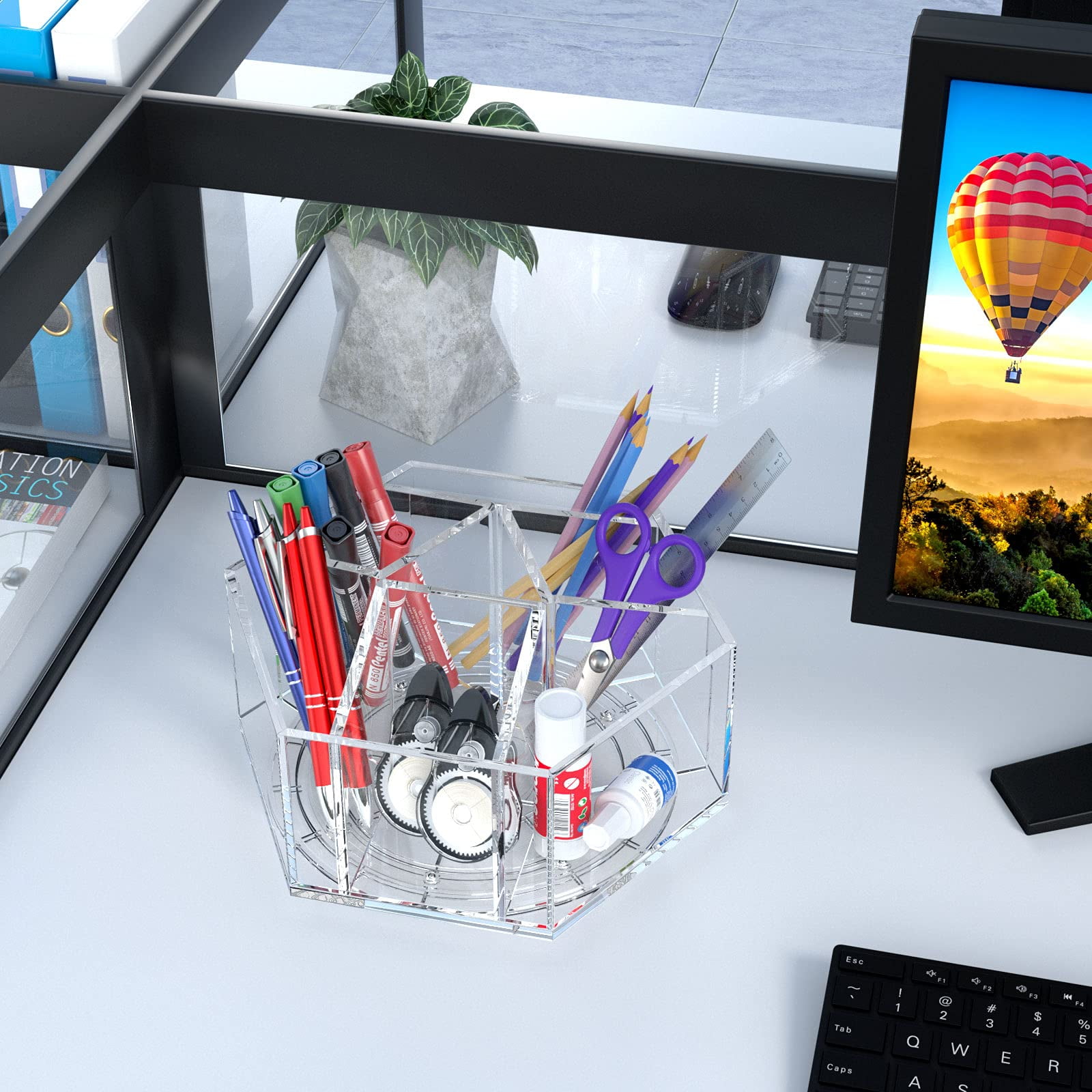 NIUBEE Acrylic Pen Holder, 360 Degree Rotating Pencil Organizer, Crayon Organizer, Marker Holder, Caddy Art Supply Organizer for Desk, Large Desk Organizer for Office Home