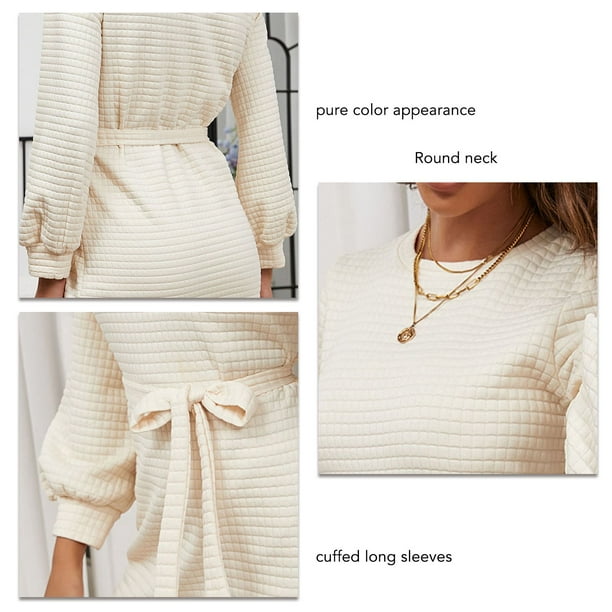 Vestido De Manga Larga, Patrón De Gofres, Vestido Con Cinturón Para Mujer, Transpirable Para Vacaciones Para Oficina Para Mujer ANGGREK Otros