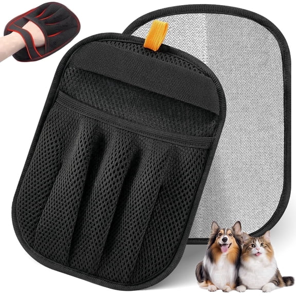 Pet Hair Removal Glove Black for Cats and Dogs , Upgraded Five-Finger Electrostatic Pet Hair Gloves , Reusable Magic Brush Pet Hair Remover for Laundry, Couch, Carpet, Car Seat (2 PCS)