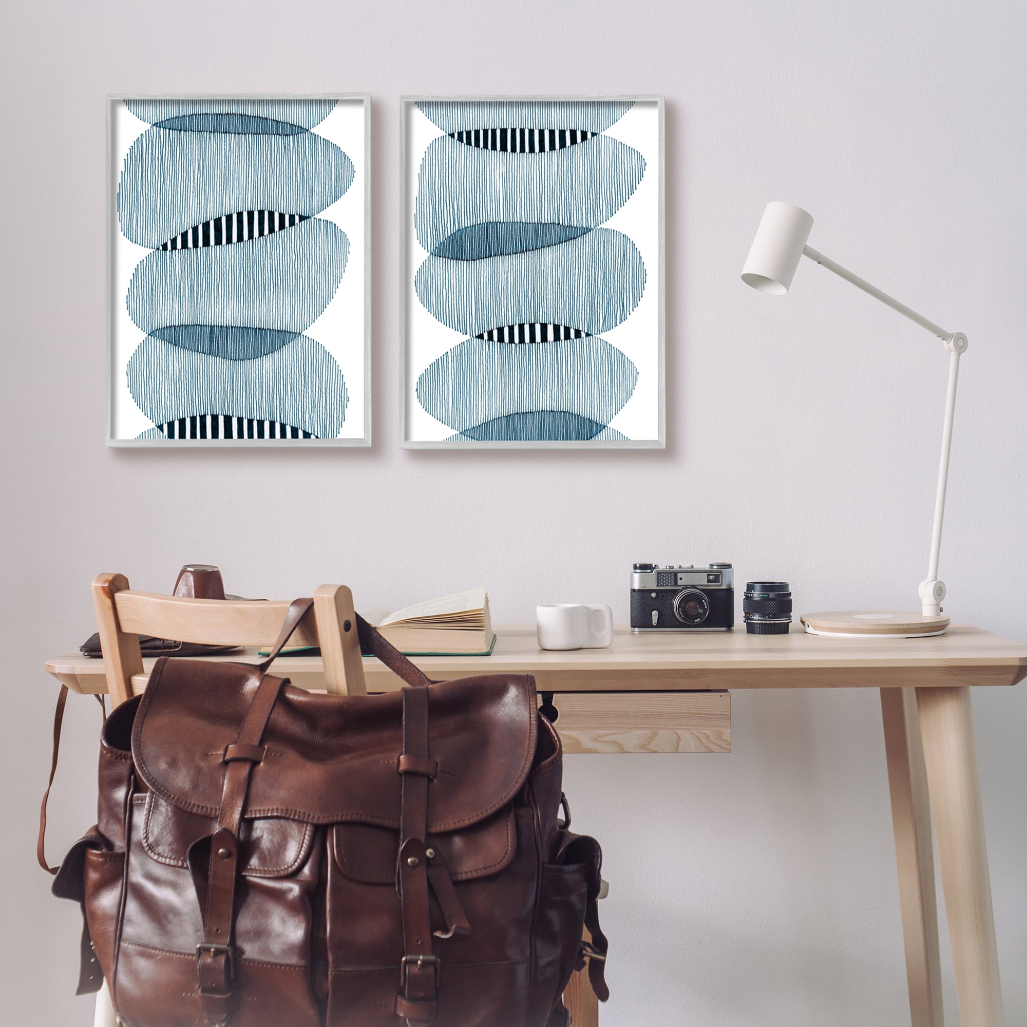 Stupell Industries Overlapping Circles Abstraction Abstract Painting Gray Framed Art Print Wall Art, 16 x 20, Set of 2