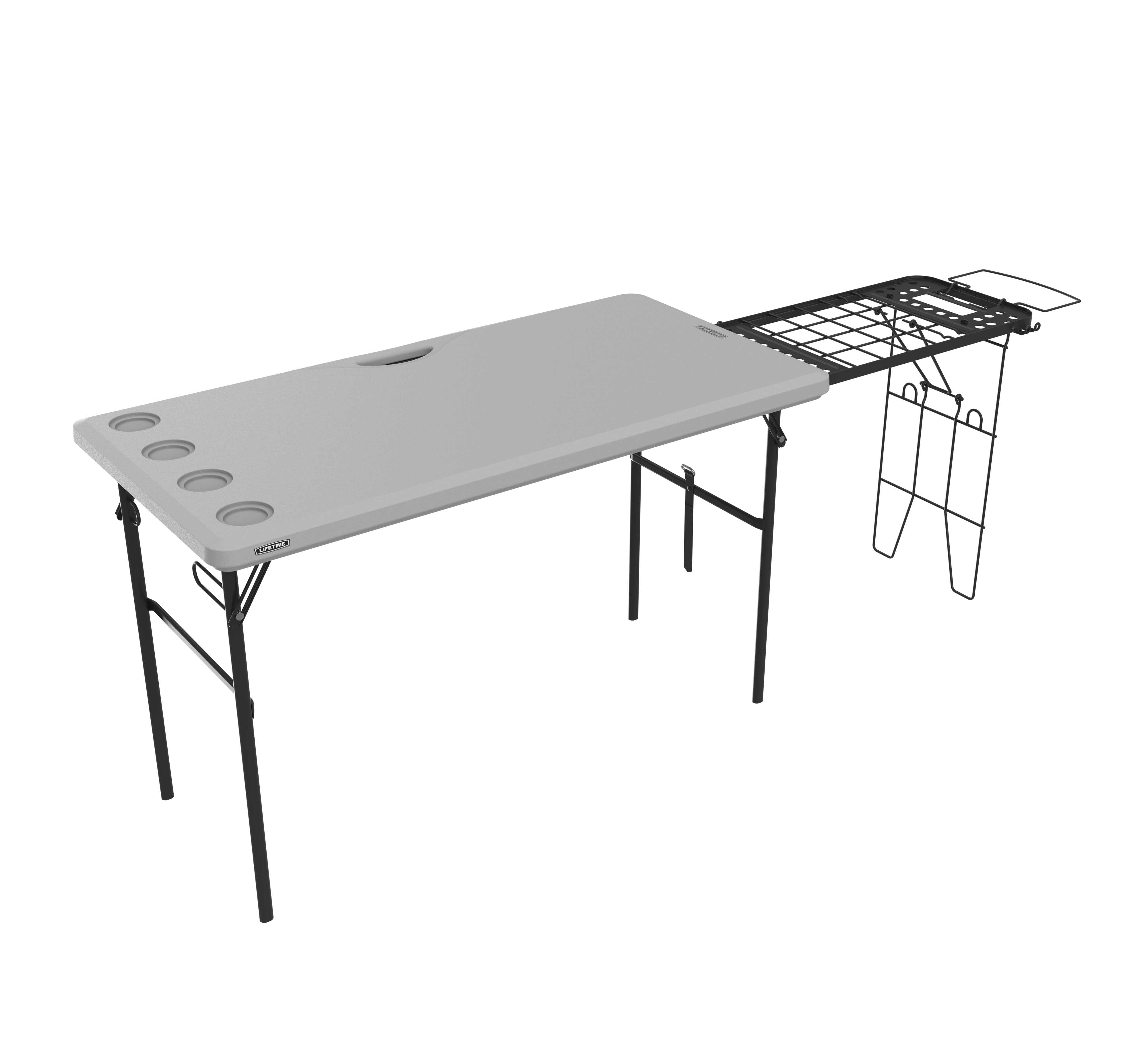 Compact Convenient Carry Case Included 4 Mesh Cup Holders Preferred Nation Folding Table Polyester with Metal Frame Black 