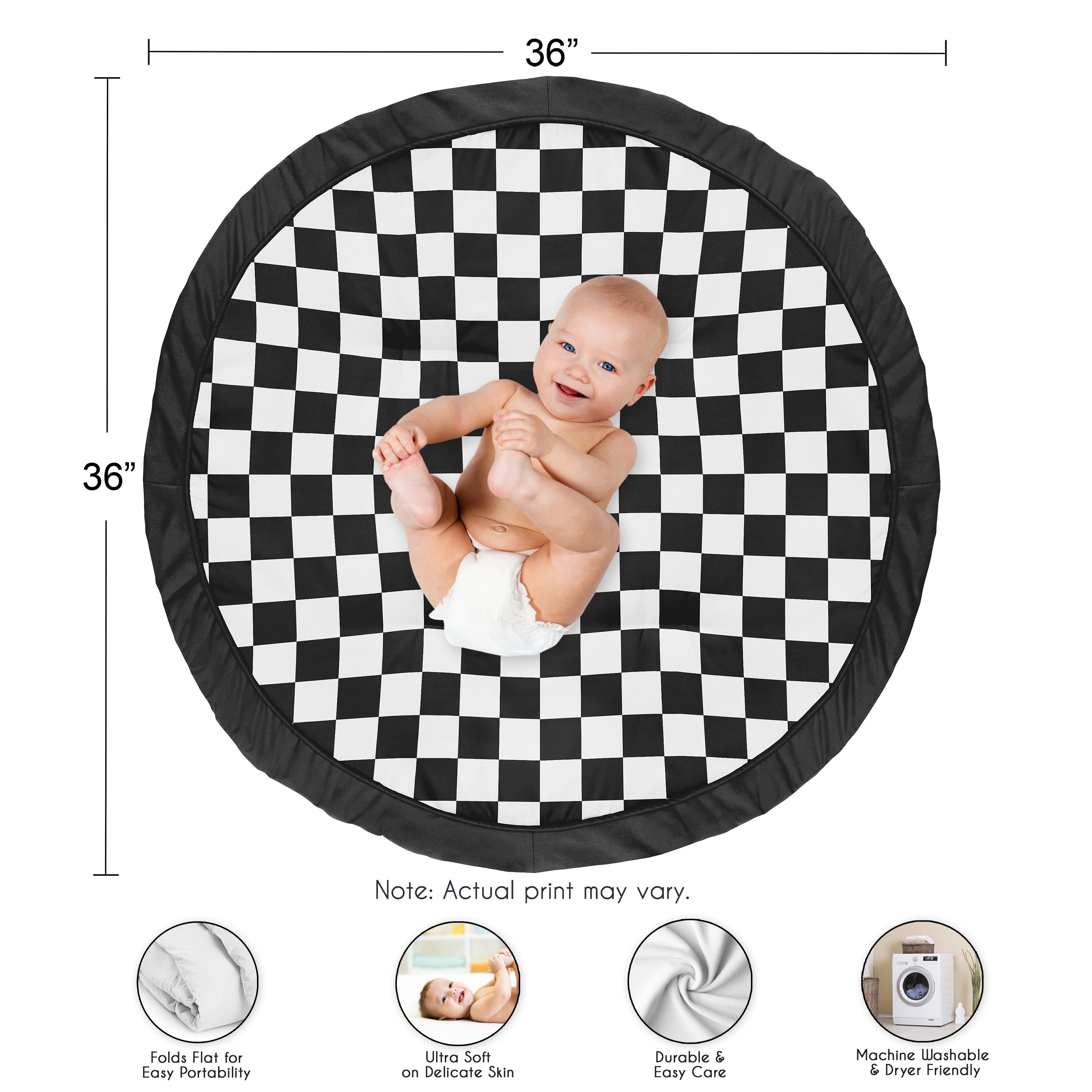 Sweet Jojo Designs Black and White Gingham Checkered Plaid Boy, Girl, Unisex/Gender Neutral Baby Tummy Time Play Mat