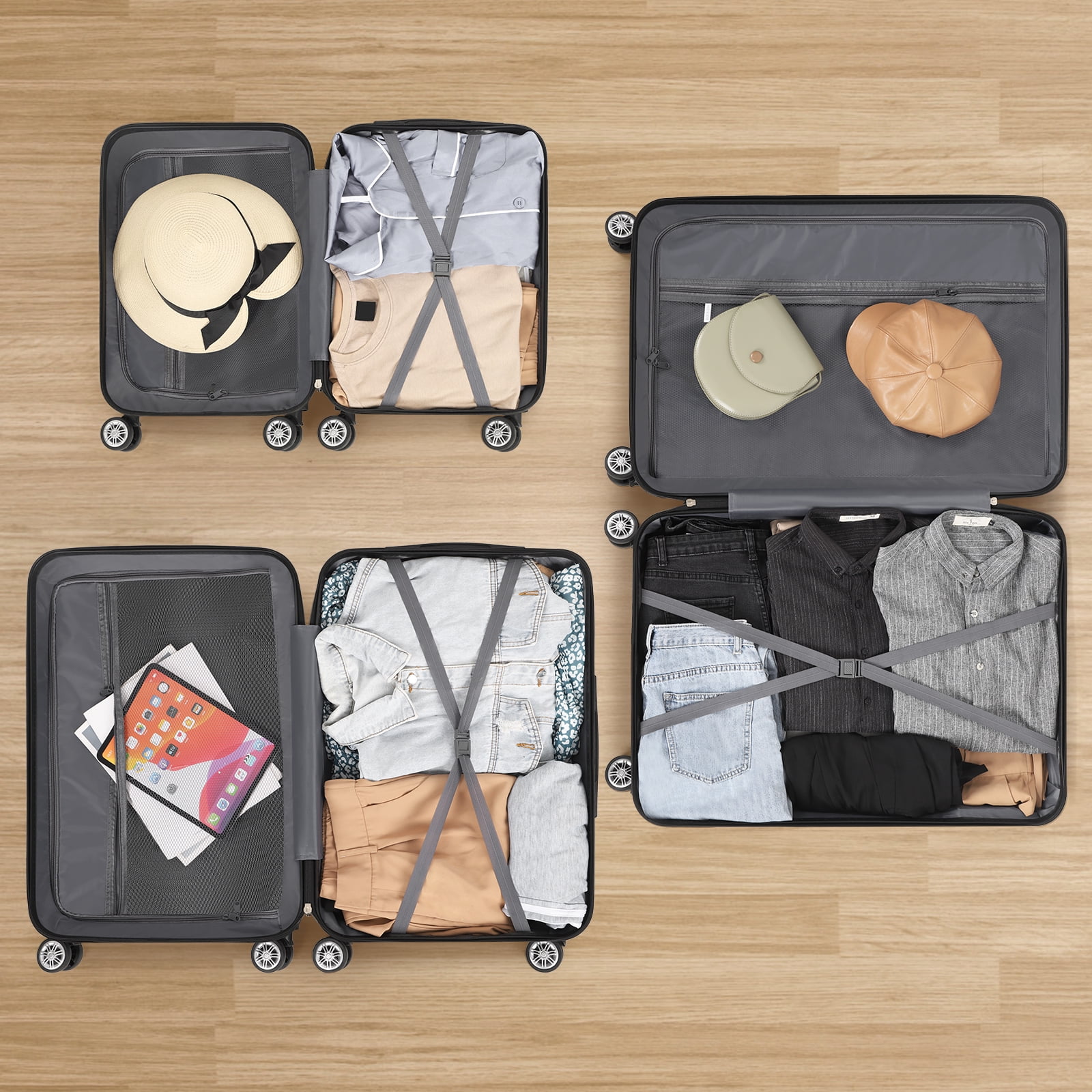 Twill Stripe Luggage Travel 3-Piece Set Silver