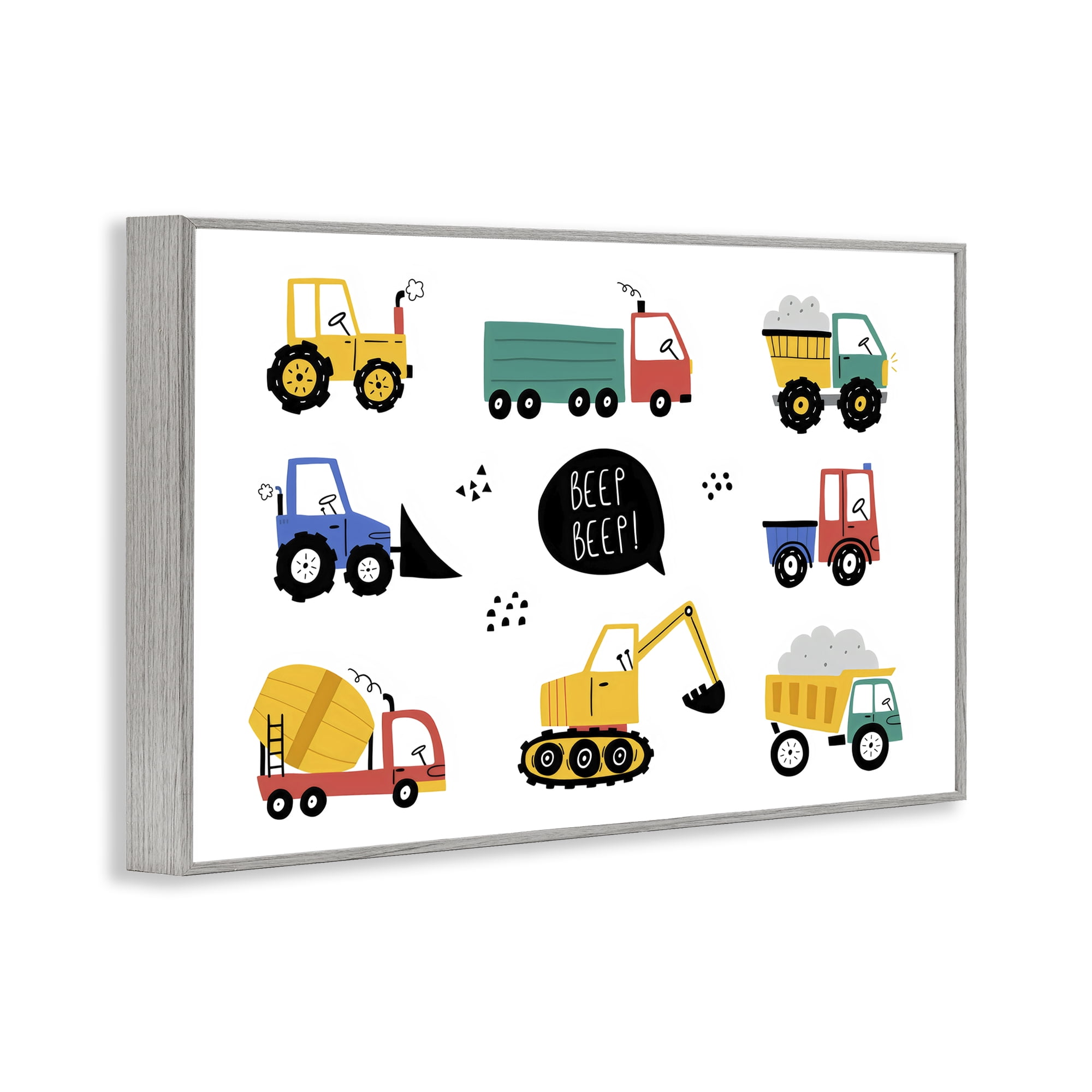 Stupell Industries Beep Construction Vehicles Gray Framed Giclee Art, design by Creative Studio