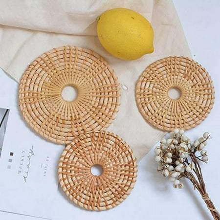 

SUMMER rattan woven tableware coaster insulated coaster Japanese-style household rattan tableware home desktop decorations