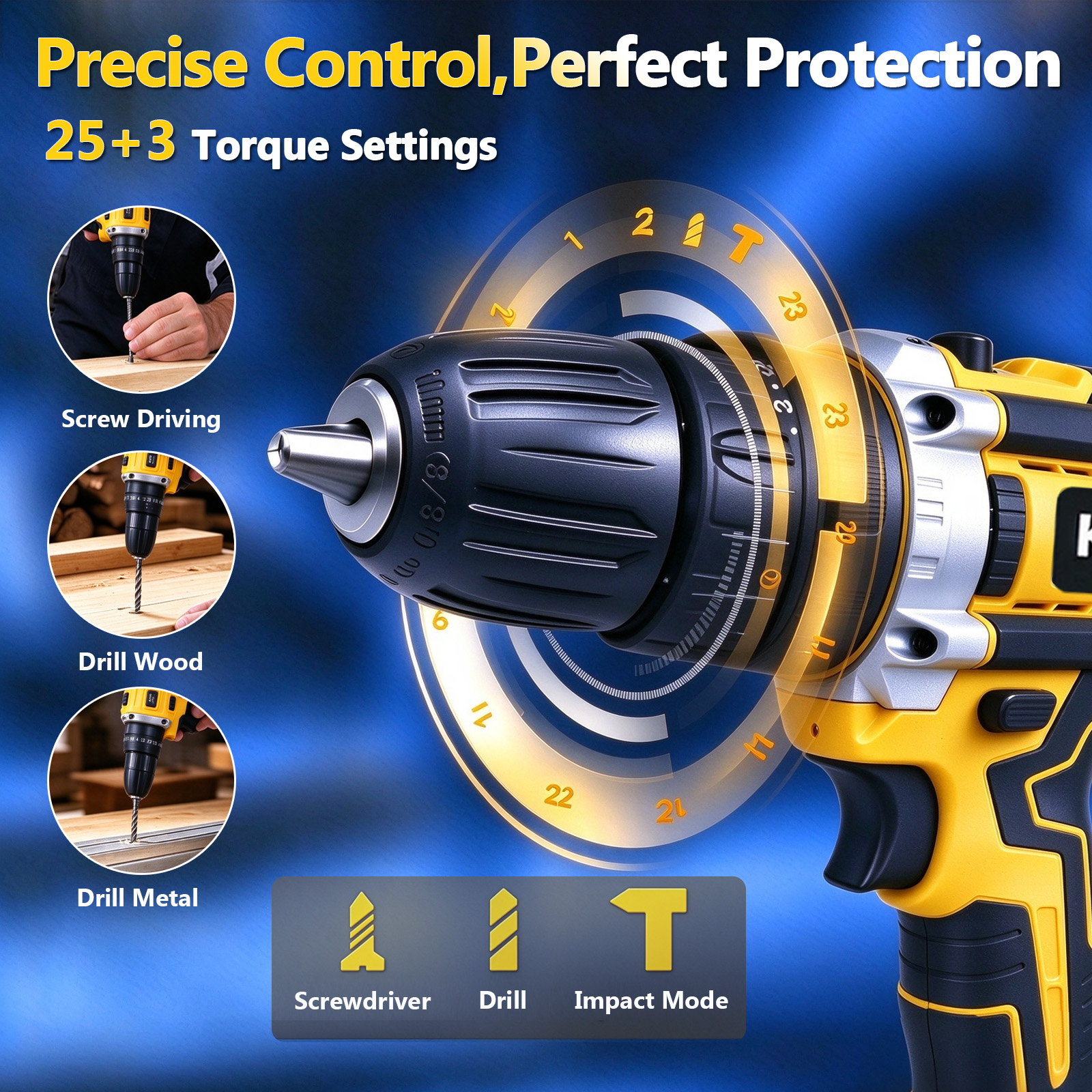 Kisportee 21V Cordless Drill with 2 Batteries and Charger photo 3