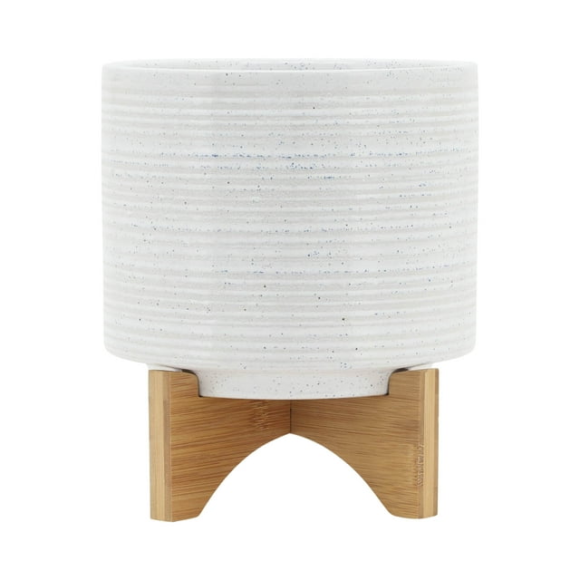 Sagebrook Home Ceramic 8" Planter On Stand, Speckled White