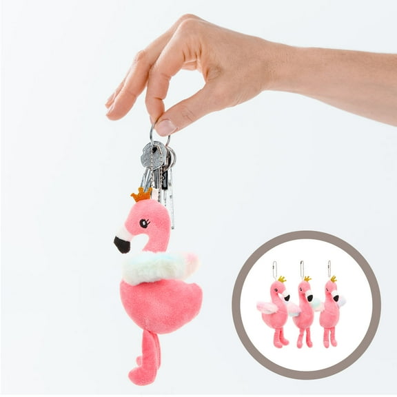 KONTONTY Set of 3 Flamingo Plush Hanging Charms for Keychains, Bag Accessories, and Backpack Decorations