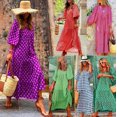 thumbnail image 2 of Robe Maxi à Manches Courtes Bouffantes Col en V Été Boho Imprimé Floral Robe Smockée à Volants, 2 of 3
