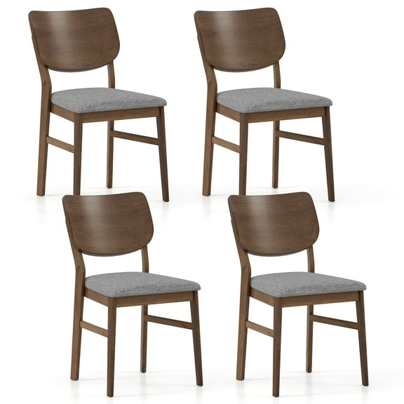 Gymax Dining Chairs Set of 4 w/ Rubber Wood Frame Padded Seat Curved Back Living Room Grey