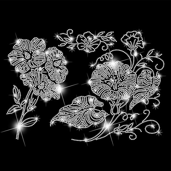 Morning Glory Iron on Rhinestones Transfer Flowers Heat Transfer Stickers Flowers Iron on Decals Bling Rhinestone Patches for T-Shirt Clothing Tote Bag DIY Art Craft Gifts