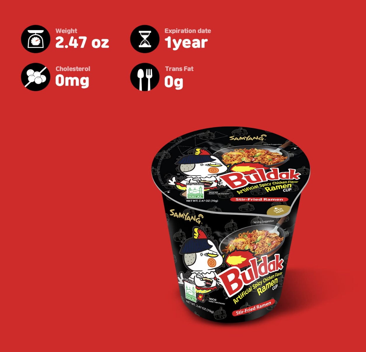 Samyang Spicy Chicken Ramen Prepared Soup, 2.46 oz cup
