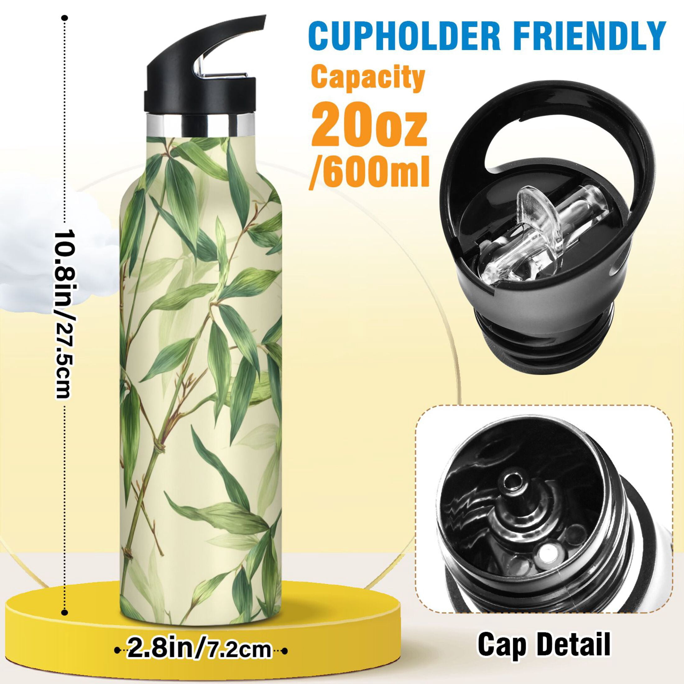 Kids Insulated Stainless Steel Sports Water Bottle 600ml (20oz) Bamboo Pattern