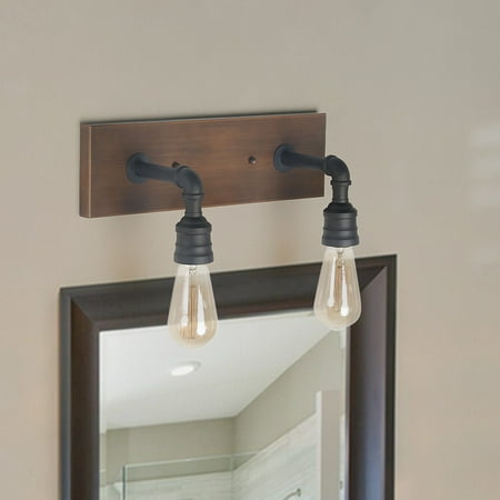 LNC Farmhouse 2 Light Wall Scones Wall Lantern for Outdoor/Indoor, 2 Water Pipe Bath Wall Lamp Industrial Sconces Bathroom Vanity Lighting