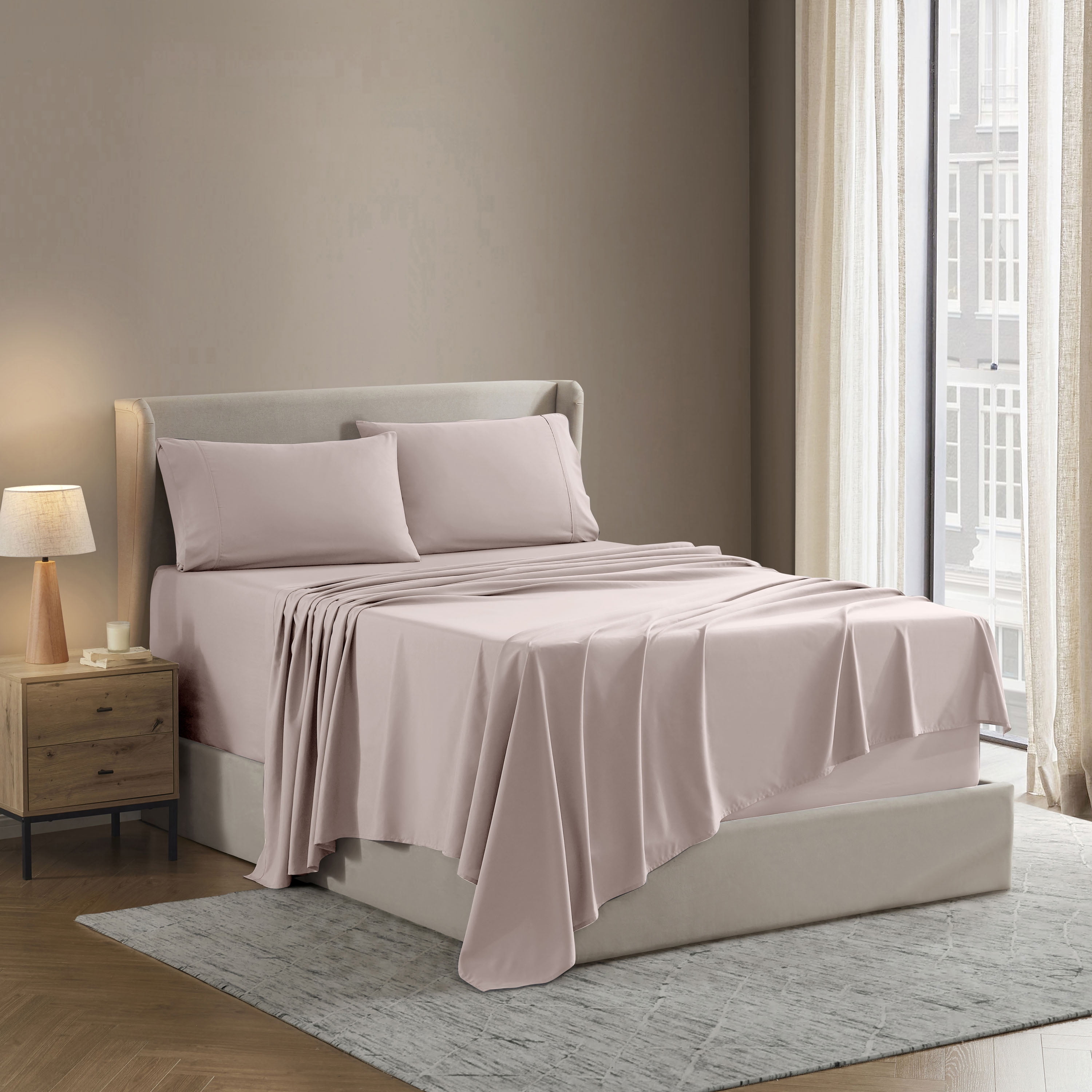 Lammaloe Queen Sheets Set, Hotel Style Deep Pocket 4 Piece Bed Sheets Queen, Luxury Soft Microfiber Queen Sheet Sets, Peach Beige