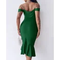 thumbnail image 5 of CHICME Womens Dresses Pearls Strap Off Shoulder Ruffle Hem Bodycon Midi Party Dress Green-L, 5 of 8