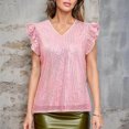 thumbnail image 5 of Kaemgyyd Women's Sequin Tops Cute Glitter Ruffle Cap Sleeves Blouses V Neck Glitter Sparkly Tunic Shirts for Party Evening Cocktail, 5 of 7