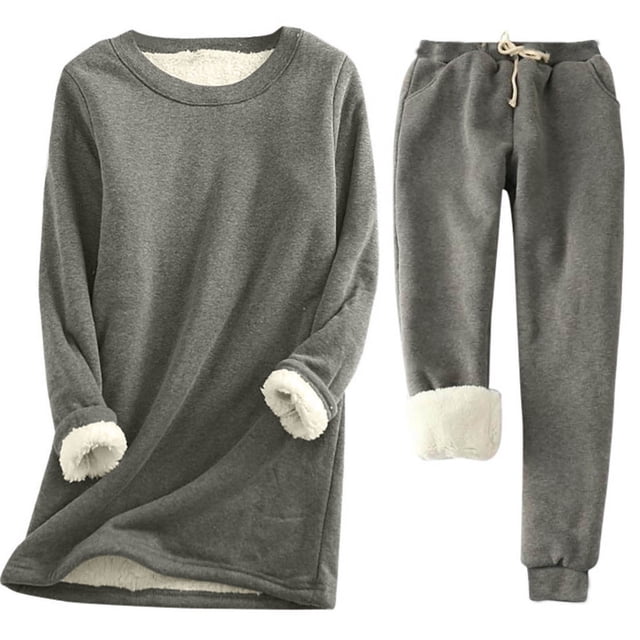 Sous-vêtements Thermiques pour Femmes Automne Hiver, Haut Doublé à Manches Longues, Col Rond, Confortable, Décontracté, Couche de Base, Chemise Mi-Longue, Pantalon à Taille Élastique, Costume Chaud