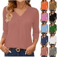thumbnail image 7 of FAIWAD Womens 3/4 Sleeve Tops Trendy V Neck Solid Color Loose Comfy Tunic Tops Casual Dressy T-Shirts, 7 of 7