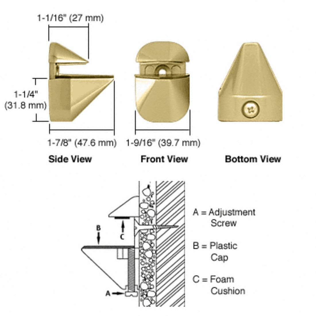 Brass Adjustable Glass Shelf Bracket Pair, Official C.R. Laurence