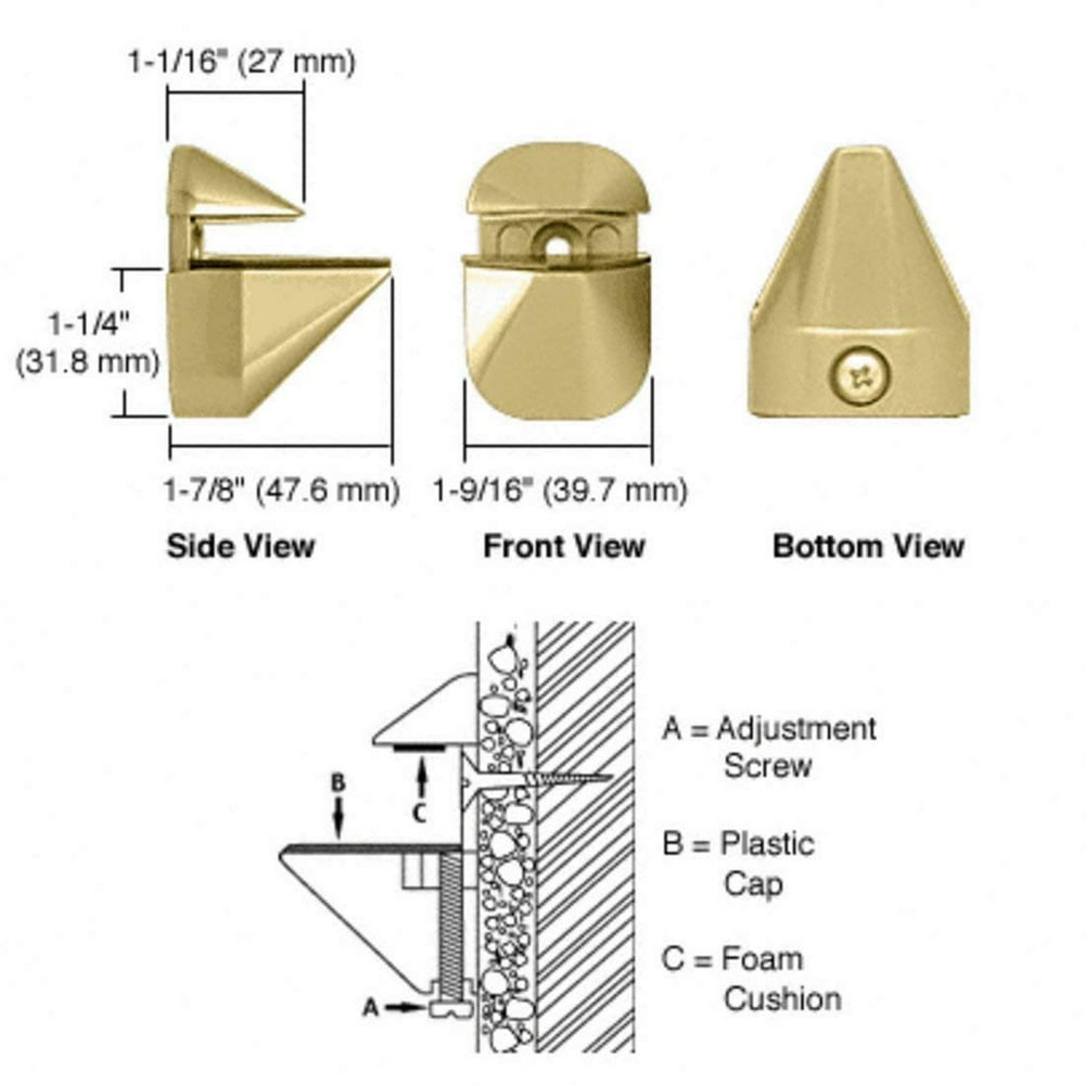 Brass Adjustable Glass Shelf Bracket Pair, Official C.R. Laurence Product By CRL