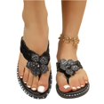 thumbnail image 3 of CIENVNSTG Sparkly Flower Flat Thong Flip Flops for Women Open Toe Low Heel Slip on Sandals for Summer Beach Travel Outdoor Wear Black 36, 3 of 5