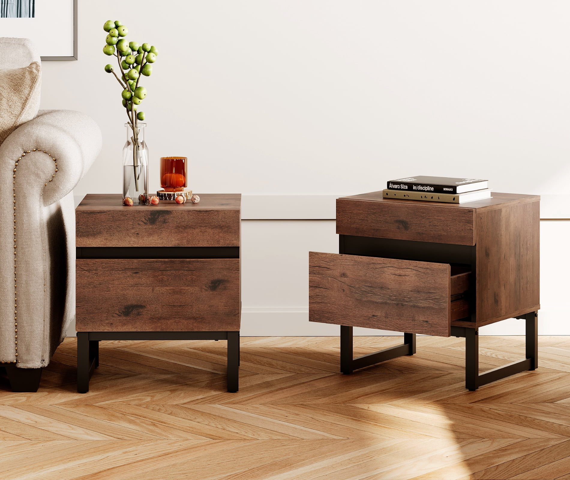 WAMPAT 3 Piece Dresser and Nightstand Sets, 94.5 Inches Dresser &Chest with 6 Drawers, 2 Nightstand with 2 Drawers, Side Table for Bedroom, Bedroom Furniture Set, Brown