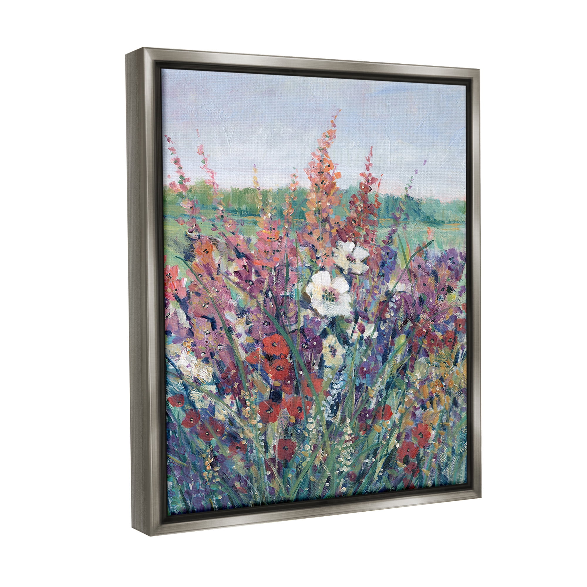 Stupell Industries Blooming Country Botanicals Botanical & Floral Painting Gray Floater Framed Canvas Art Print Wall Art, 17 x 21