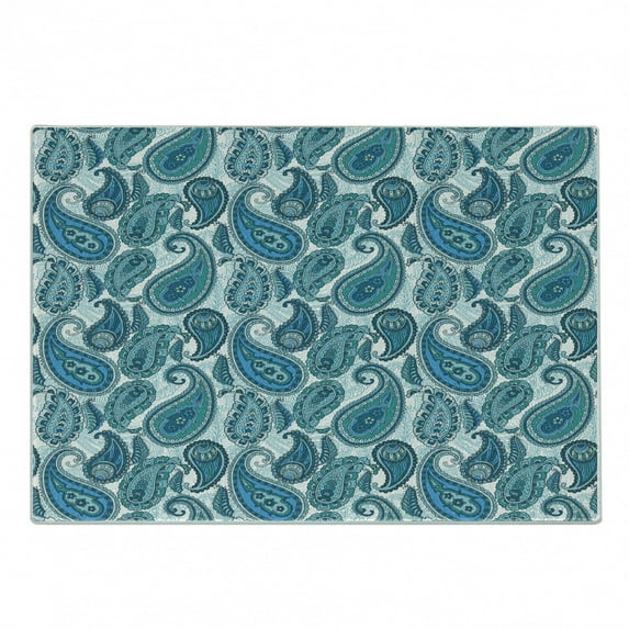 Paisley Cutting Board, Ocean Inspired Design with Stripes and Flowers Abstract Background Image Print, Decorative Tempered Glass Cutting and Serving Board, Small Size, Blue and White, by Ambesonne