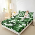 thumbnail image 4 of Manfei Camo Full Size Sheets,Rustic Outdoor Bed Sheets,Green White Sheet Sets For Kids,Luxury Bedroom Decor,4-Piece, 4 of 7