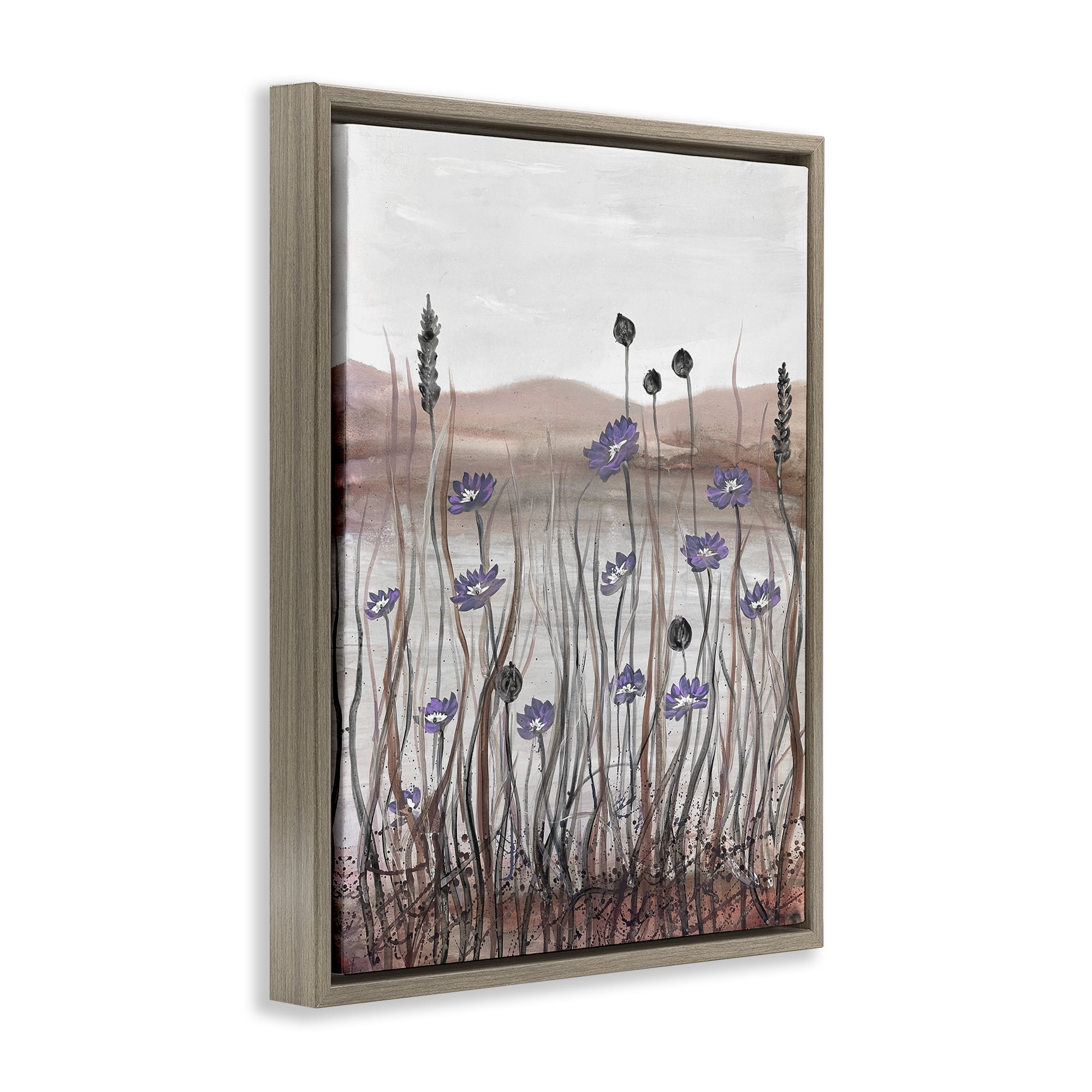 Stupell Industries Soft Lakeside Blooms Landscape Painting Brown Floater Framed Art Print Wall Art, 25 x 31