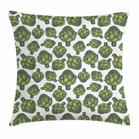 Artichoke Throw Pillow Cushion Cover, Detailed Drawing of Super Foods Fresh Vitamin Sources Natural Nutrition Source, Decorative Square Accent Pillow Case, 20 X 20 Inches, Forest Green, by