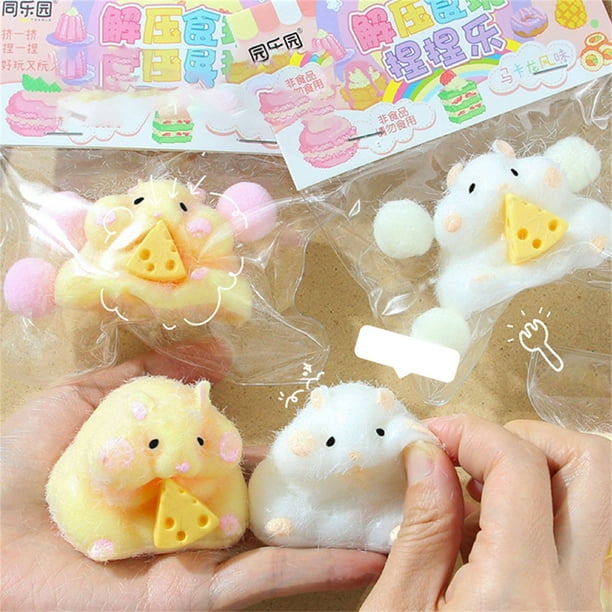 Set de juguetes para aliviar el estrés del hámster | Cojín de hámster de gel suave con modelos de bloques de queso | Paquete de 2 | Material TPR | Juguete de mano portátil | Decoración de escritorio