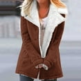 thumbnail image 2 of IROINNID Plush Jacket for Women Winter Thermal Plush Jacket Long Sleeve Button Down Print Warm Coat with Pocket,Coffee, 2 of 5