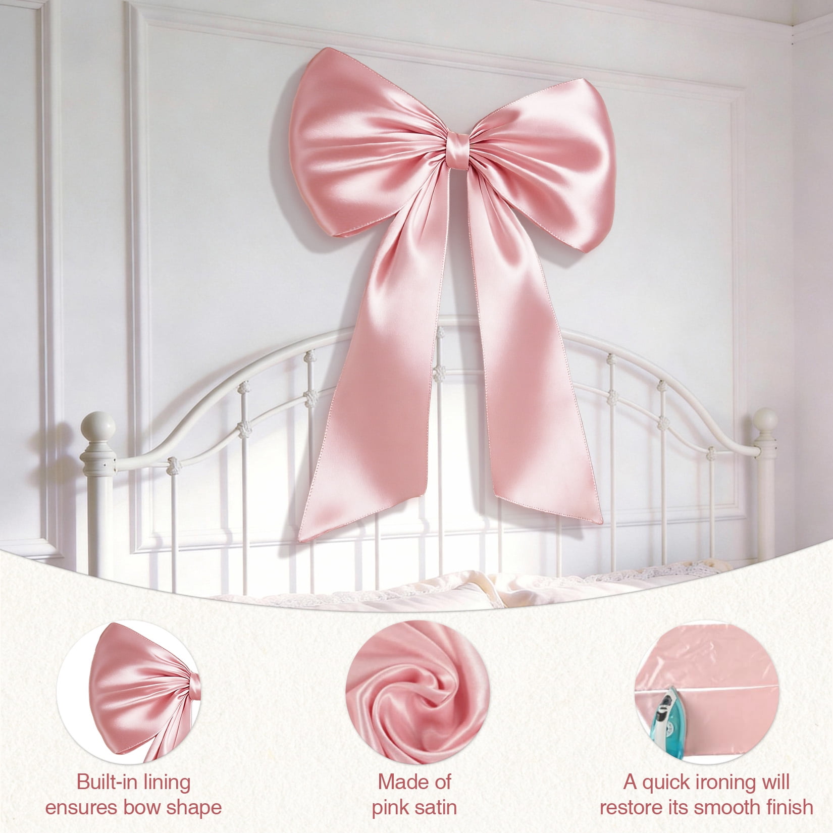 2 Pack Large Satin Bow Decorations 40 x 24 inch, Pre-Shaped Oversized Ribbon Bows for Wedding, Party, Gift Wrapping, Wall & Room Decor, Reusable, Pink