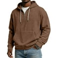 thumbnail image 5 of Men Half Zip Pullover Hoodie Long Sleeve Cotton Blend Sweatshirt Kangaroo Pocket Drawstring Hood Casual Loose Fit Top Brown 4XL, 5 of 5