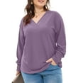 thumbnail image 6 of SHEWIN Womens Blouse Plus Size Tops Lace V Neck Long Sleeve T Shirts Dressy Eyelet Embroidered Tunics Top Spring Fall Blouses Purple 4X, 6 of 9