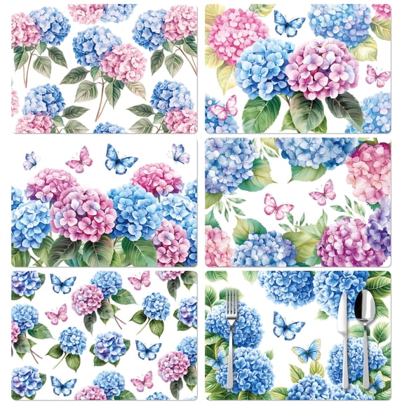 Gleamdisplay Vintage Floral Plastic Placemats Set of 6 - Washable Heat Resistant Rectangular Mats for Dining Table, 11.8x17 Inch