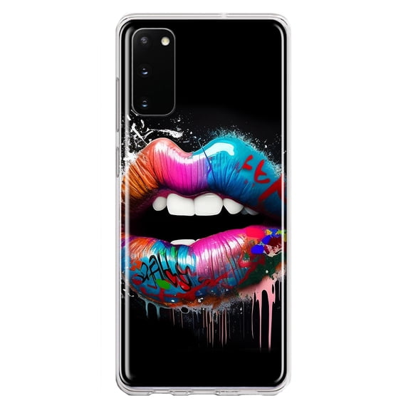MUNDAZE Samsung Galaxy S20 Shockproof Clear Hybrid Protective Phone Case Colorful Lip Graffiti Painting Art Cover
